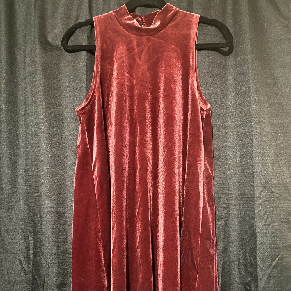 Maroon velvet high neck sleeveless dress